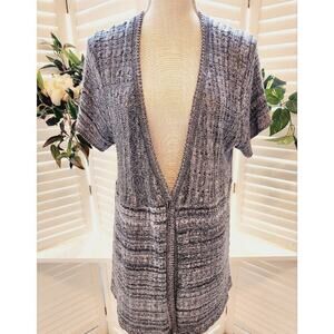 CHICOS BLK/WHITE SHORT SLEEVE LIGHT WEIGHT CARDIGAN SIZE 3(LARGE)